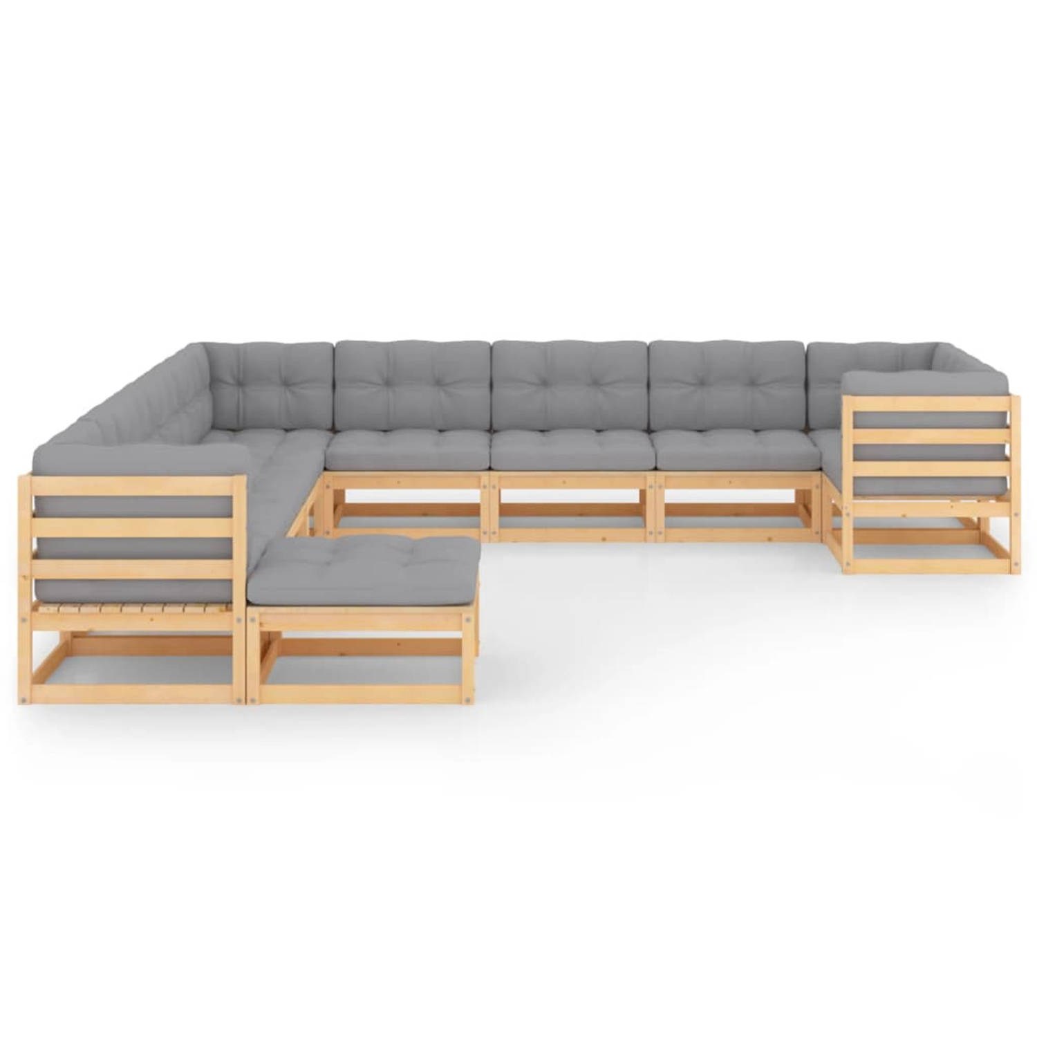 The Living Store 11-delige Loungeset met kussens massief grenenhout - Tuinset