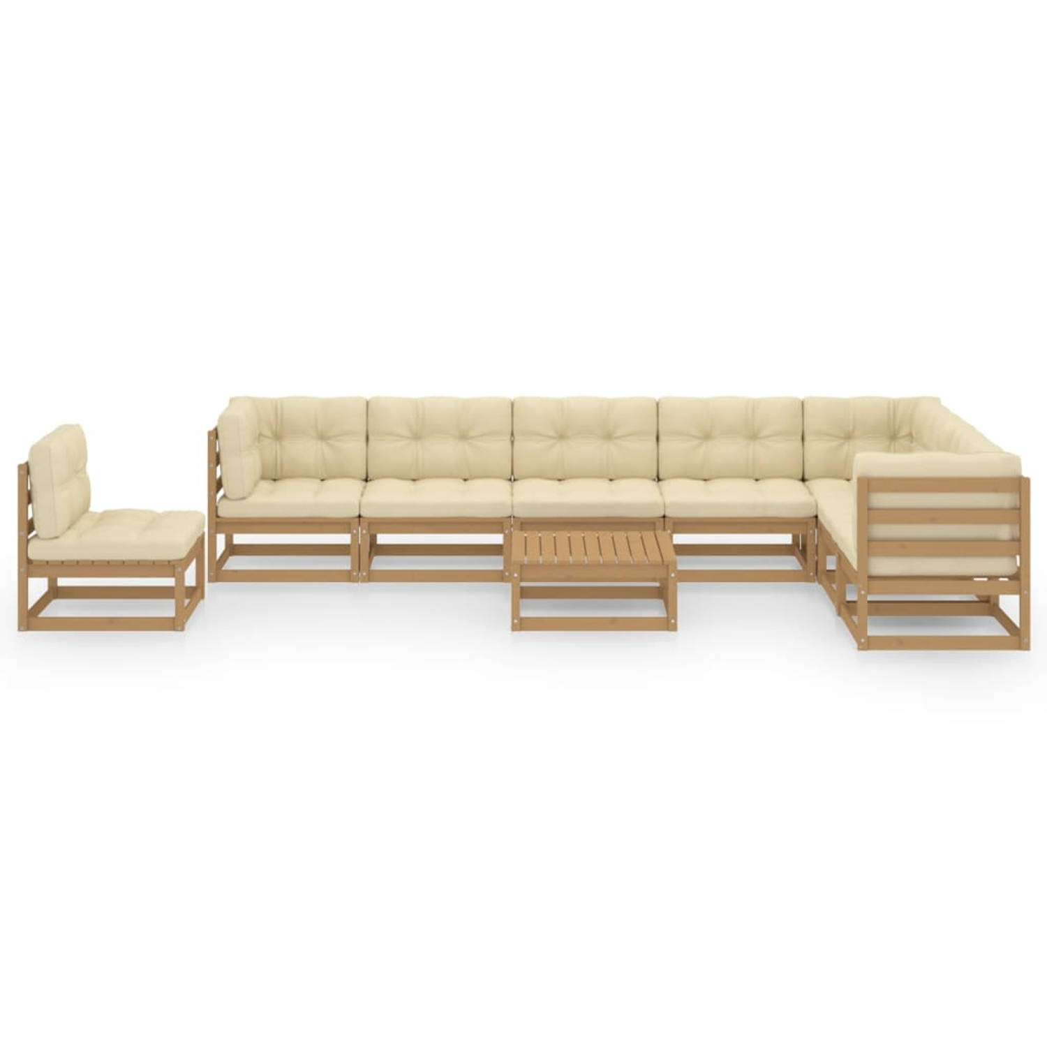 The Living Store Tuinset Grenenhout - Hoekbank + Middenbank + Tafel - Honingbruin - 70x70x67 cm