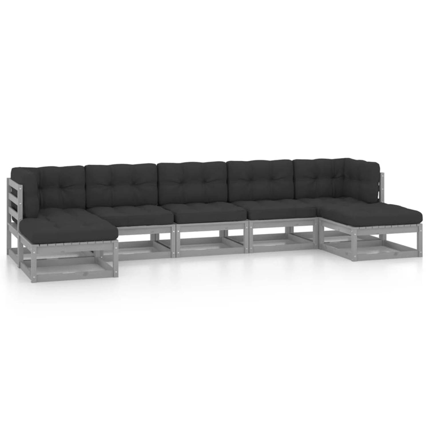 The Living Store 7-delige Loungeset met kussens massief grenenhout grijs - Tuinset