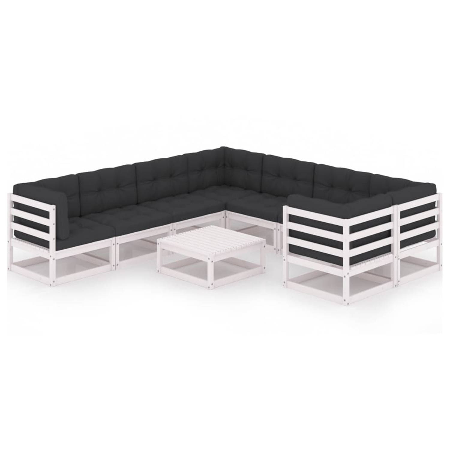 The Living Store Tuinset Grenenhout - Loungeset - 70x70x67 cm - Wit - Antraciet