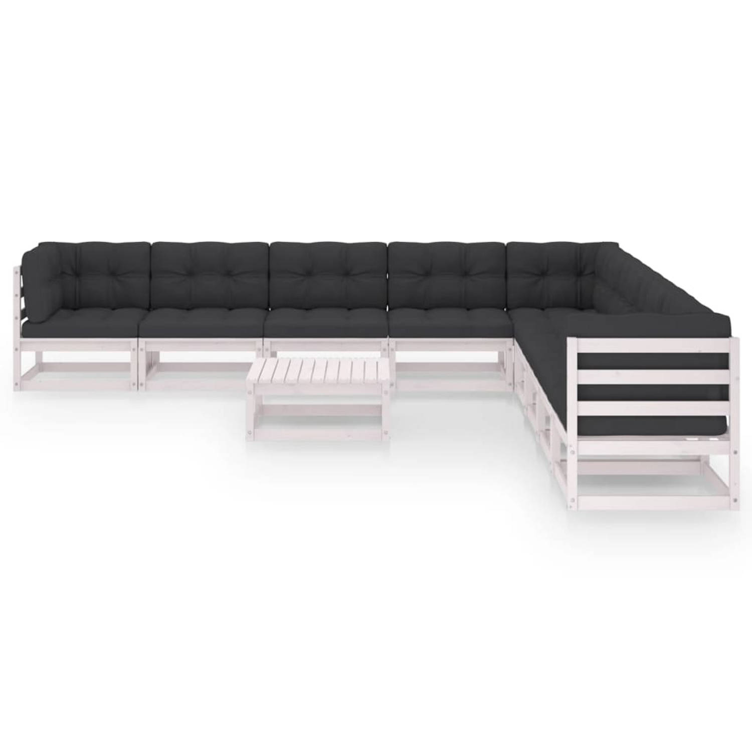 The Living Store 10-delige Loungeset met kussens massief grenenhout wit - Tuinset