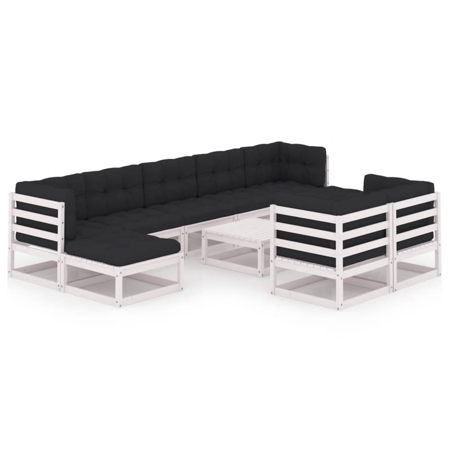 The Living Store 10-delige Loungeset met kussens massief grenenhout wit - Tuinset