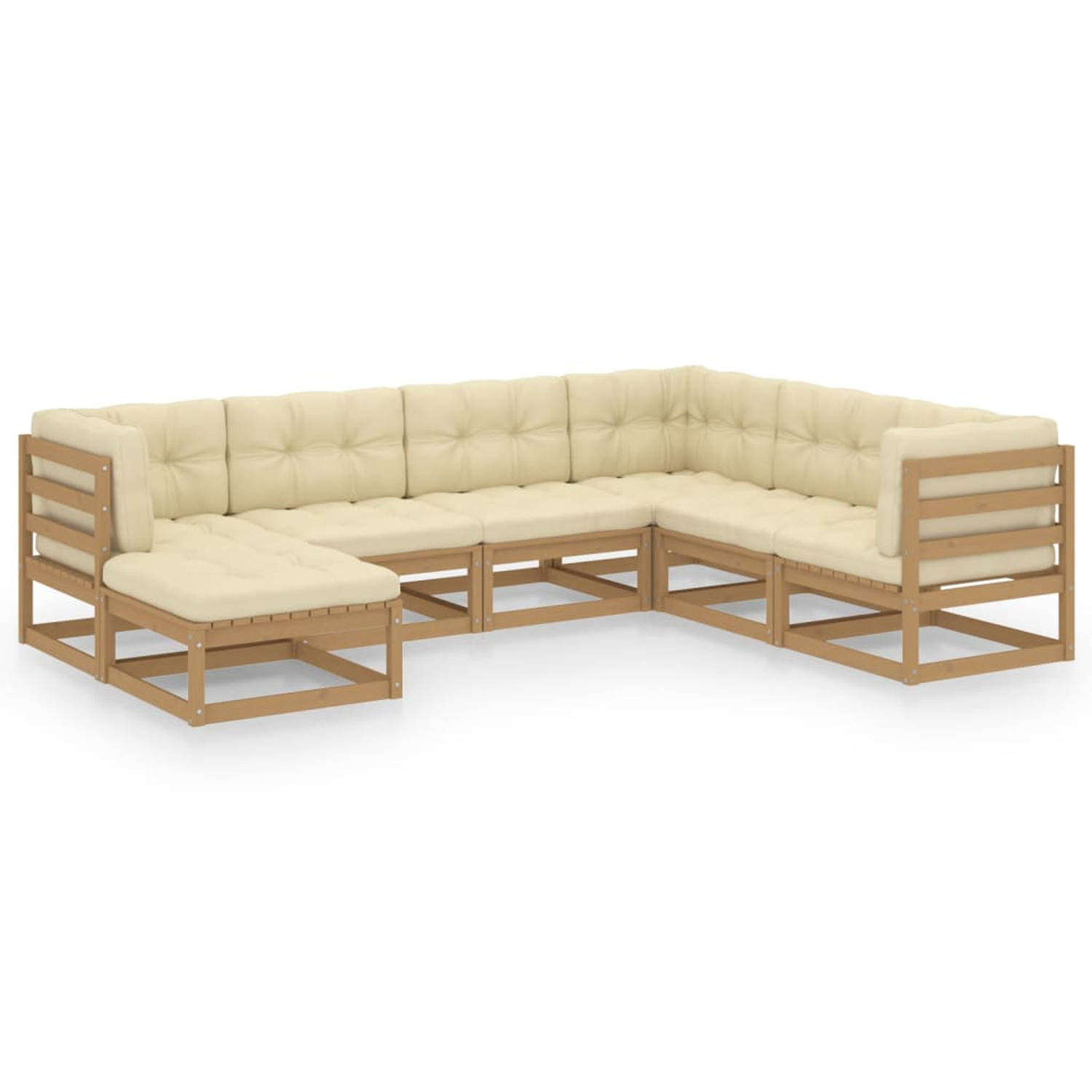 The Living Store loungeset - Grenenhout - Honingbruin - 70x70x67cm - Inclusief kussens