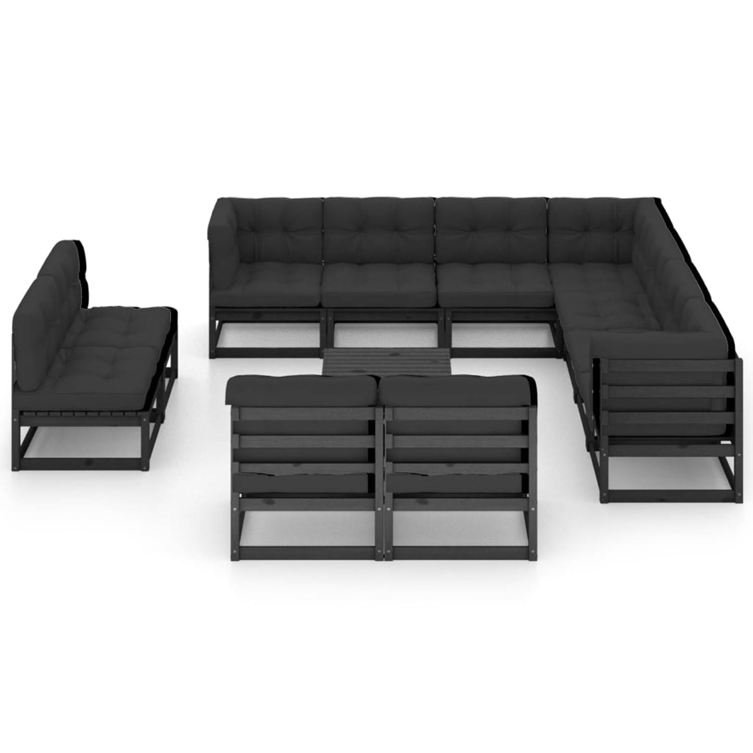 The Living Store Tuinset Grenenhouten - Lounge - 70 x 70 x 67 cm - Zwart - Antraciet