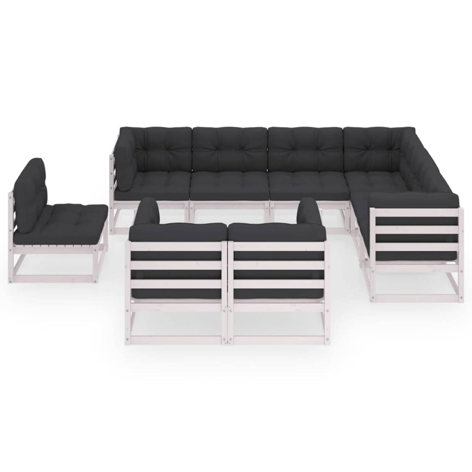 The Living Store 9-delige Loungeset met kussens massief grenenhout wit - Tuinset