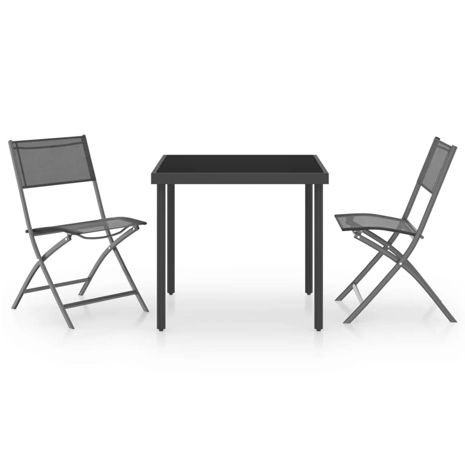 The Living Store tuinset - zwart en antraciet - 80x80x72 cm - stoelen 45x54x86 cm - gepoedercoat staal en textileen stof
