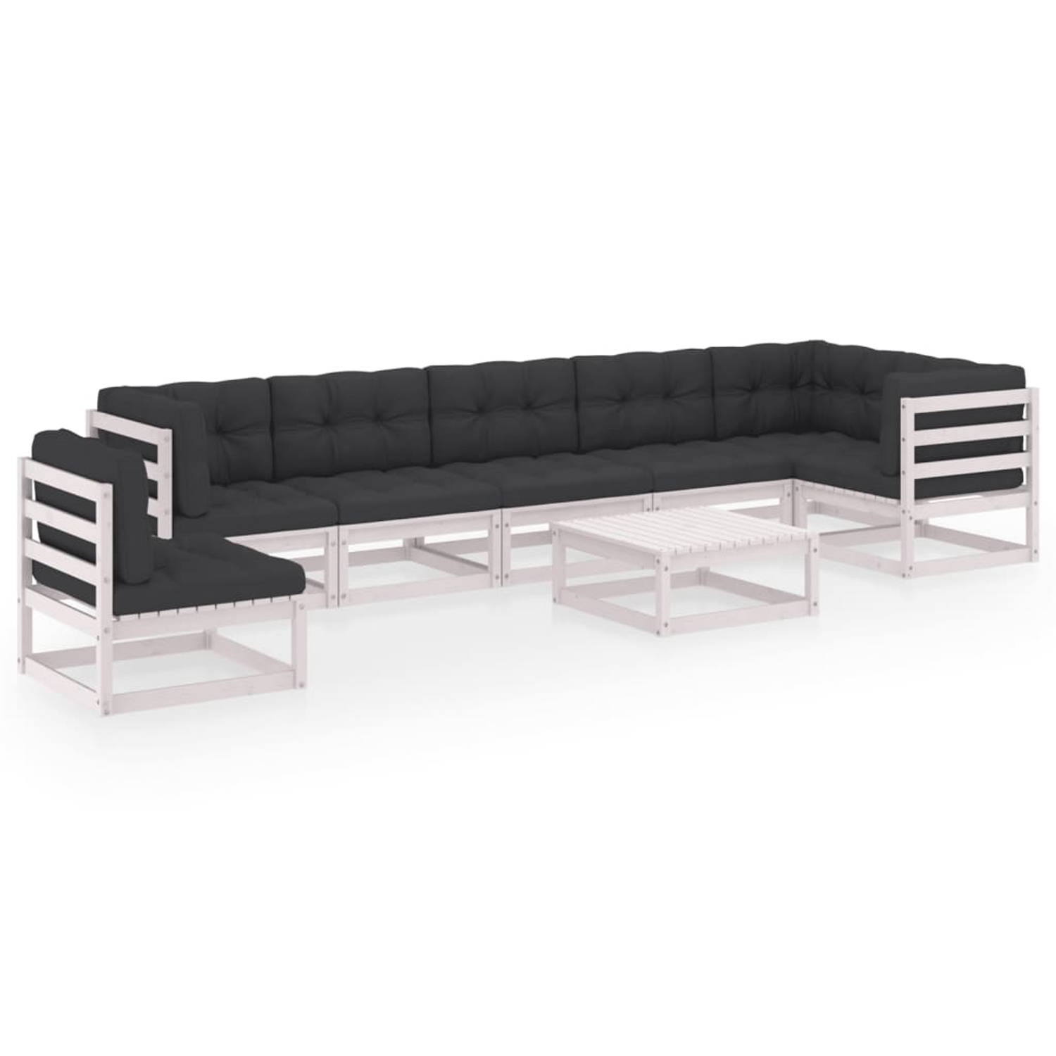 The Living Store Loungeset Grenenhouten Tuinset - 70x70x67 cm - Wit - Antraciet Kussen