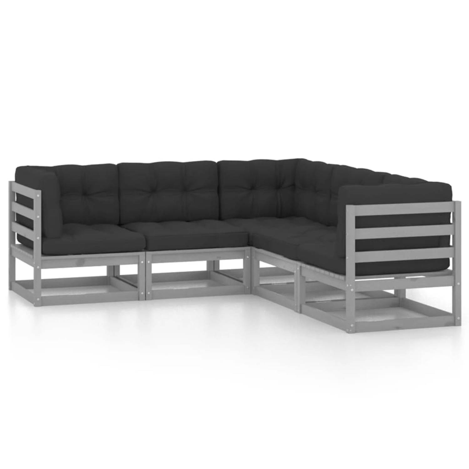 The Living Store Loungeset Hoekbank Grijs - 70x70x67cm - Massief grenenhout