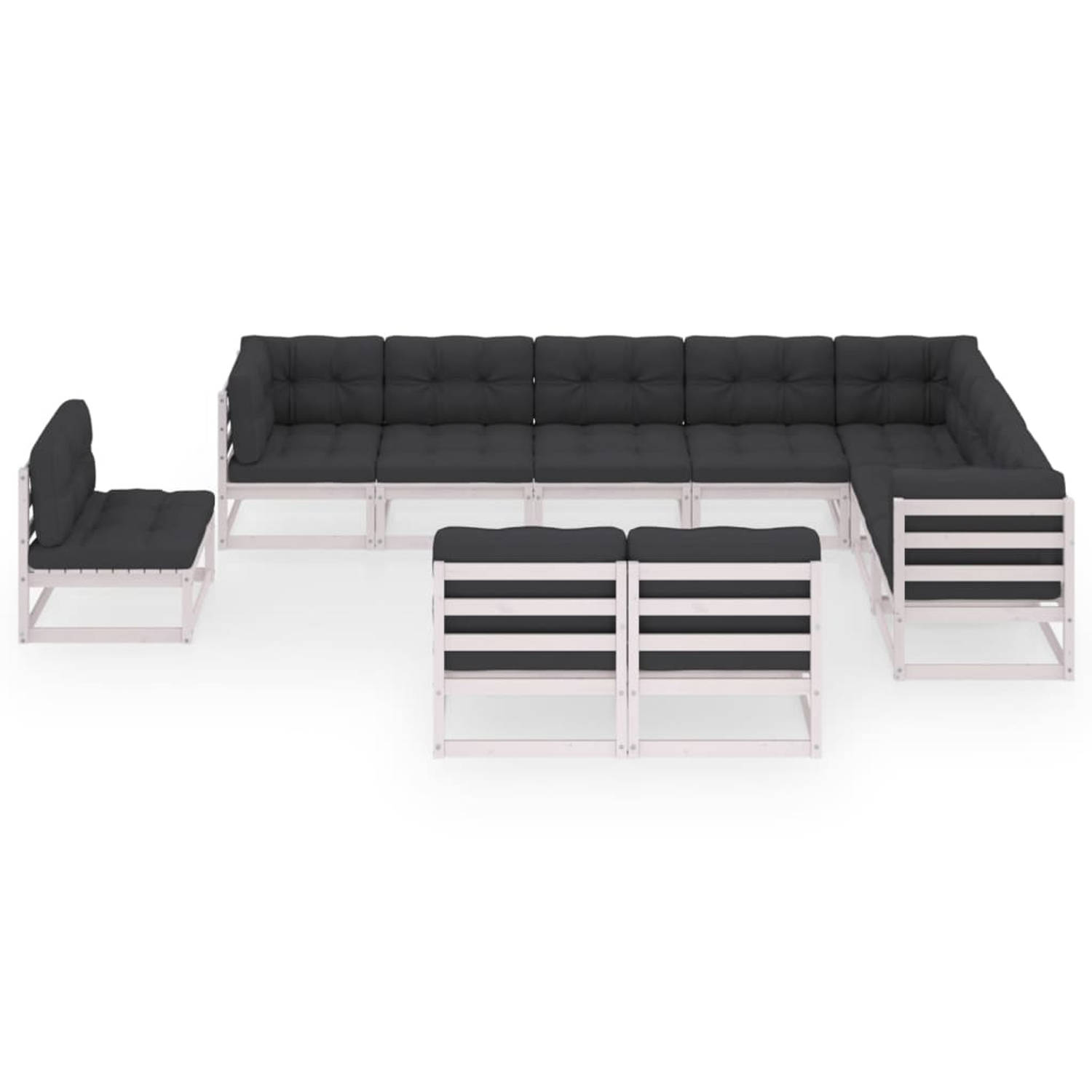 The Living Store 10-delige Loungeset met kussens massief grenenhout wit - Tuinset