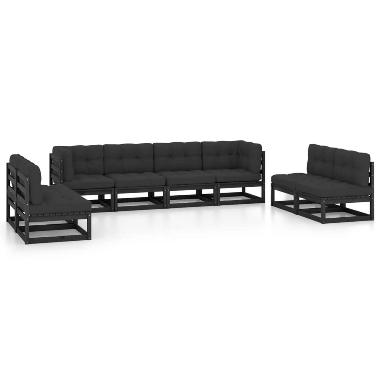 The Living Store Loungeset Grenenhout Zwart - 70x70x67cm - Incl - kussens