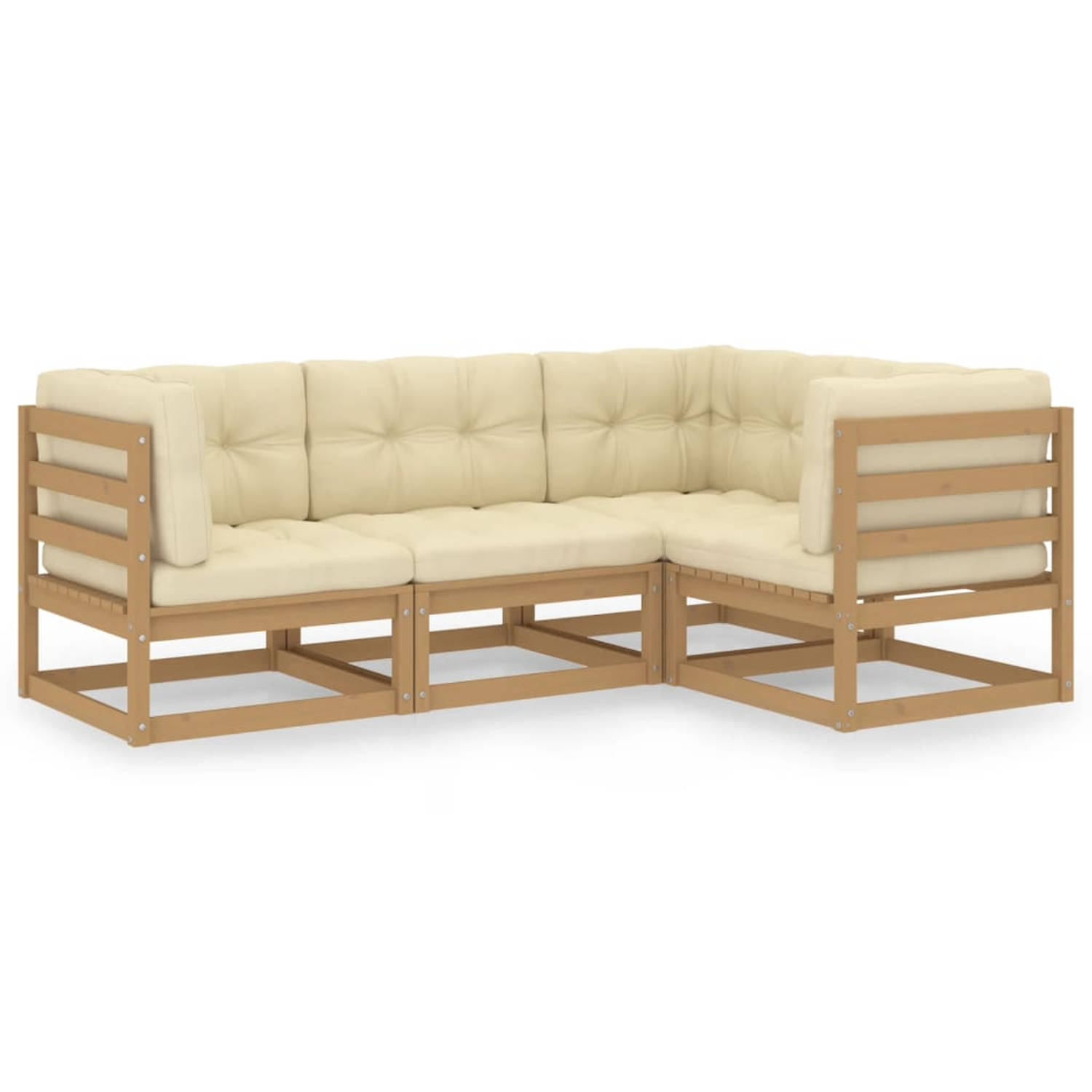 The Living Store Loungebank Grenenhout - Tuinmeubelset - Honingbruin - 70x70x67 cm - Met kussens