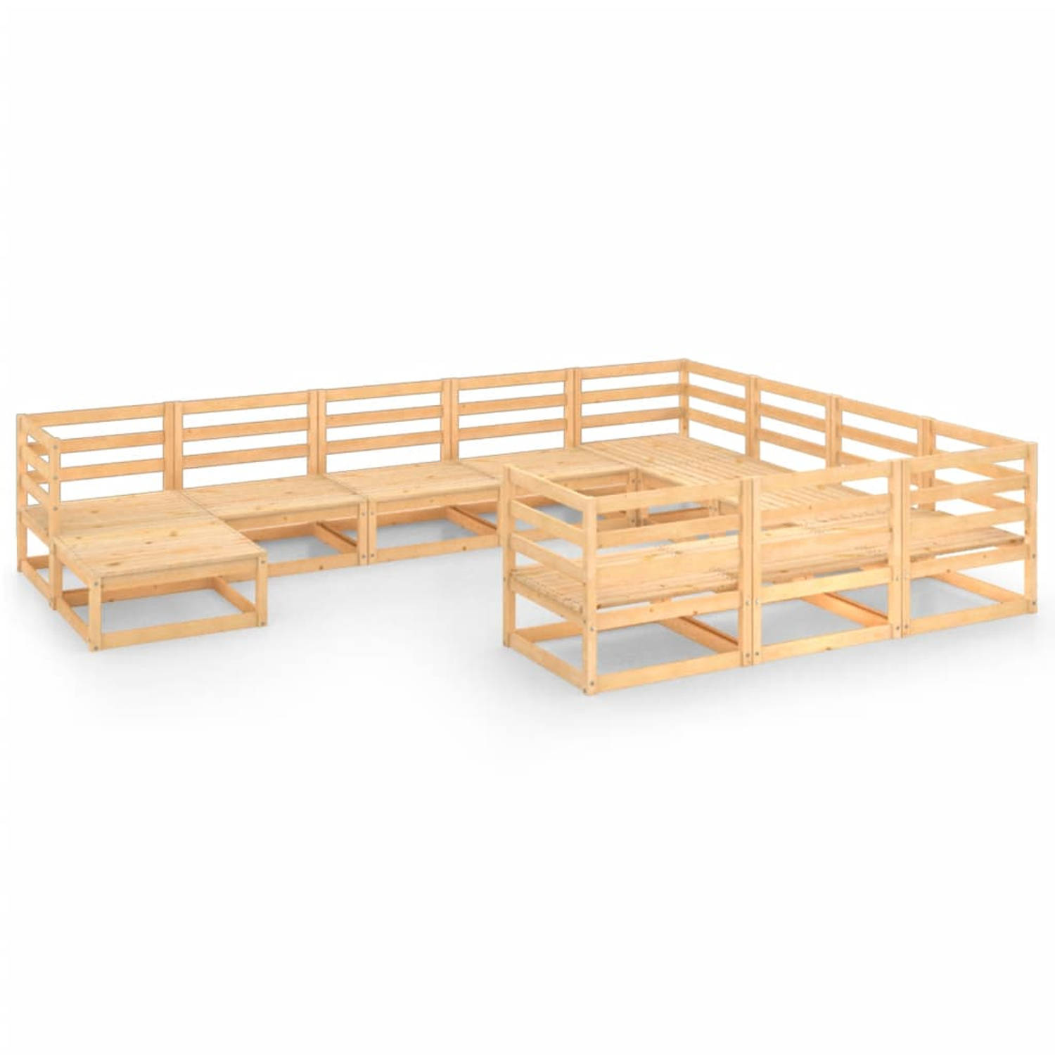 The Living Store Tuinset - Massief grenenhout - 6x middenbank - 4x hoekbank - 1x tafel/voetenbank