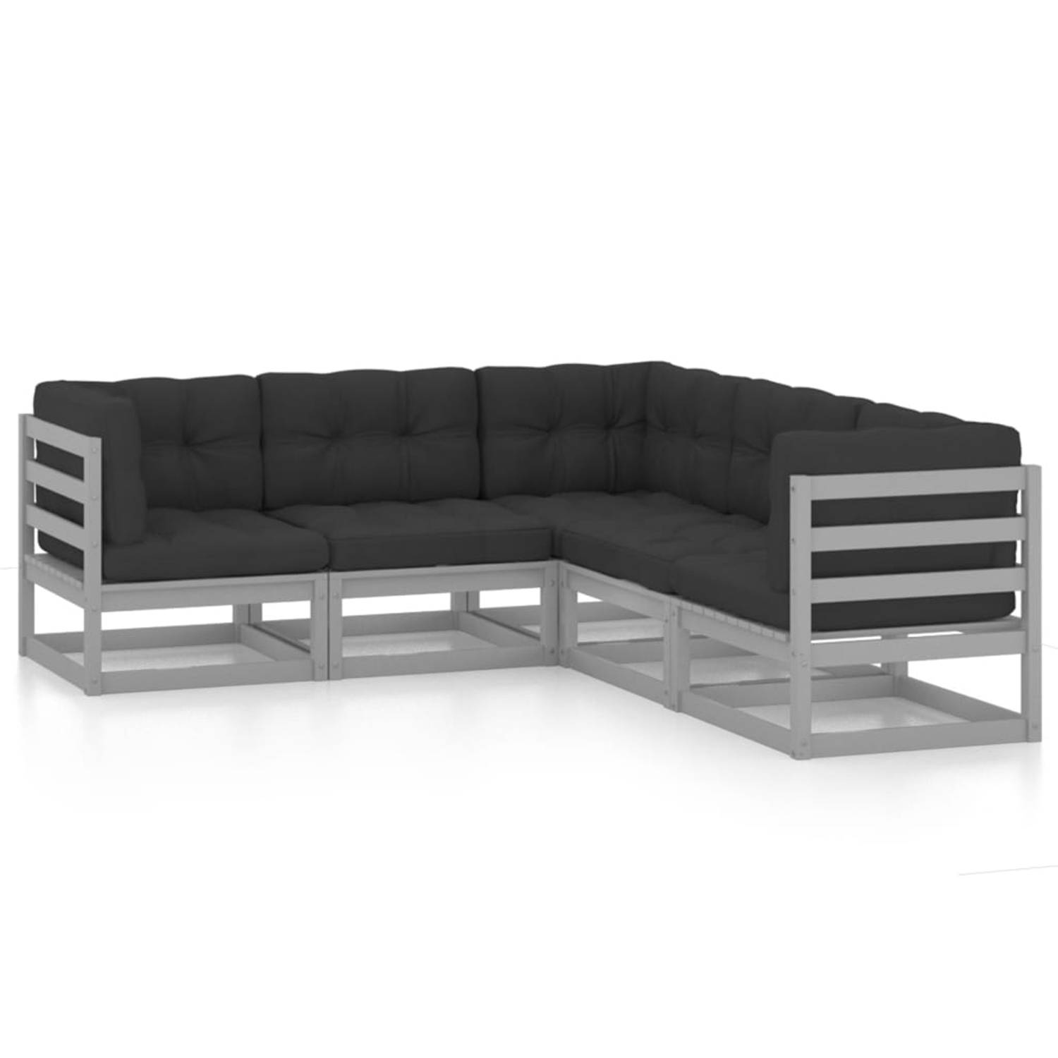 The Living Store 5-delige Loungeset met kussens massief grenenhout - Tuinset