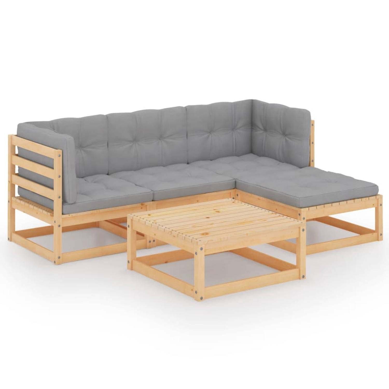 The Living Store Loungeset Pine - 5-zits - Grijs - 70x70x67 cm - Montage vereist