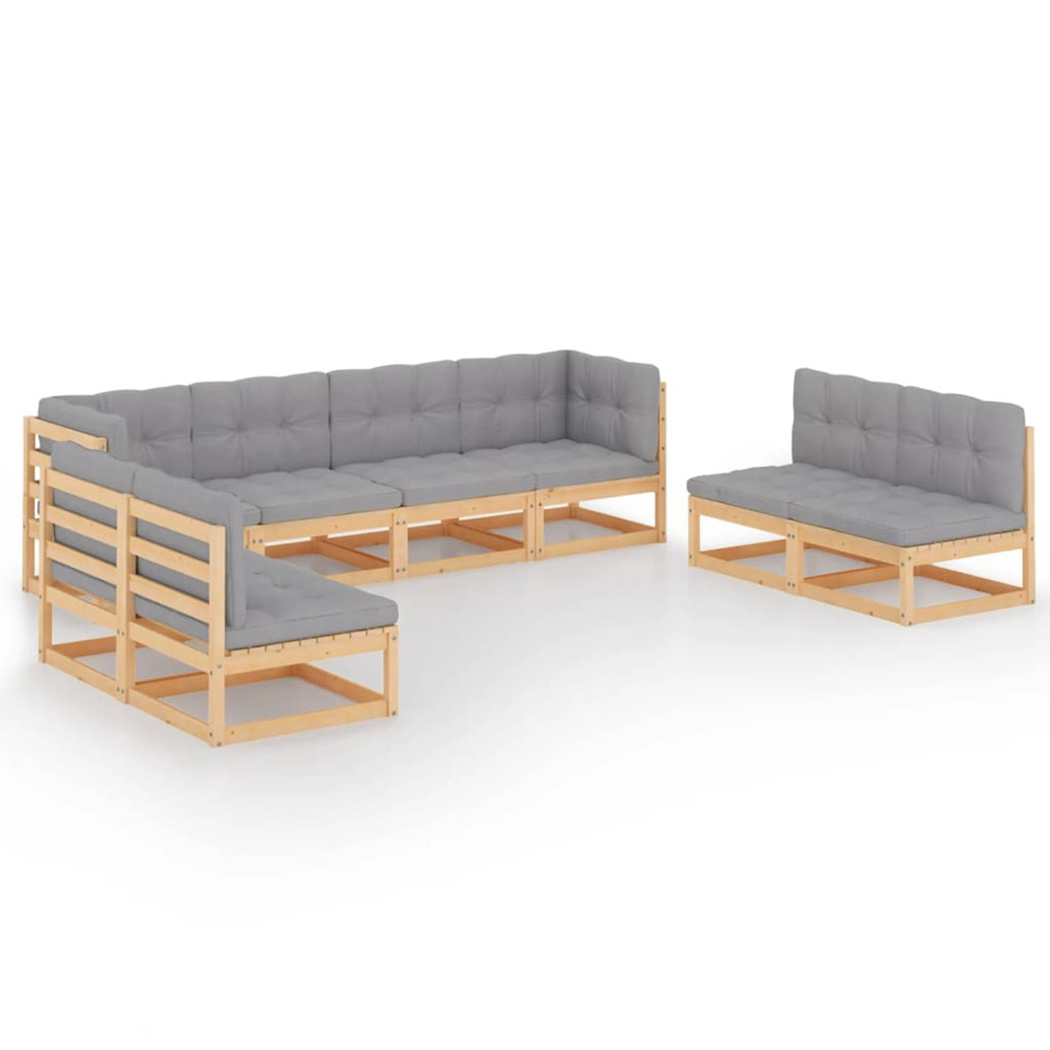 The Living Store 8-delige Loungeset met kussens massief grenenhout - Tuinset