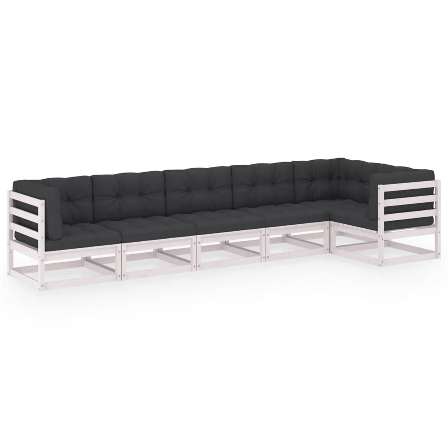 The Living Store Loungeset Massief Grenenhout - Wit - 70x70x67 cm - Antraciet kussen