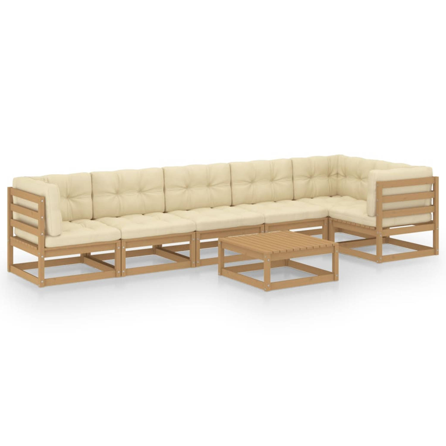 The Living Store Loungeset - Grenenhout - Honingbruin - 70x70x67 cm - Massief grenenhout - 100% polyester