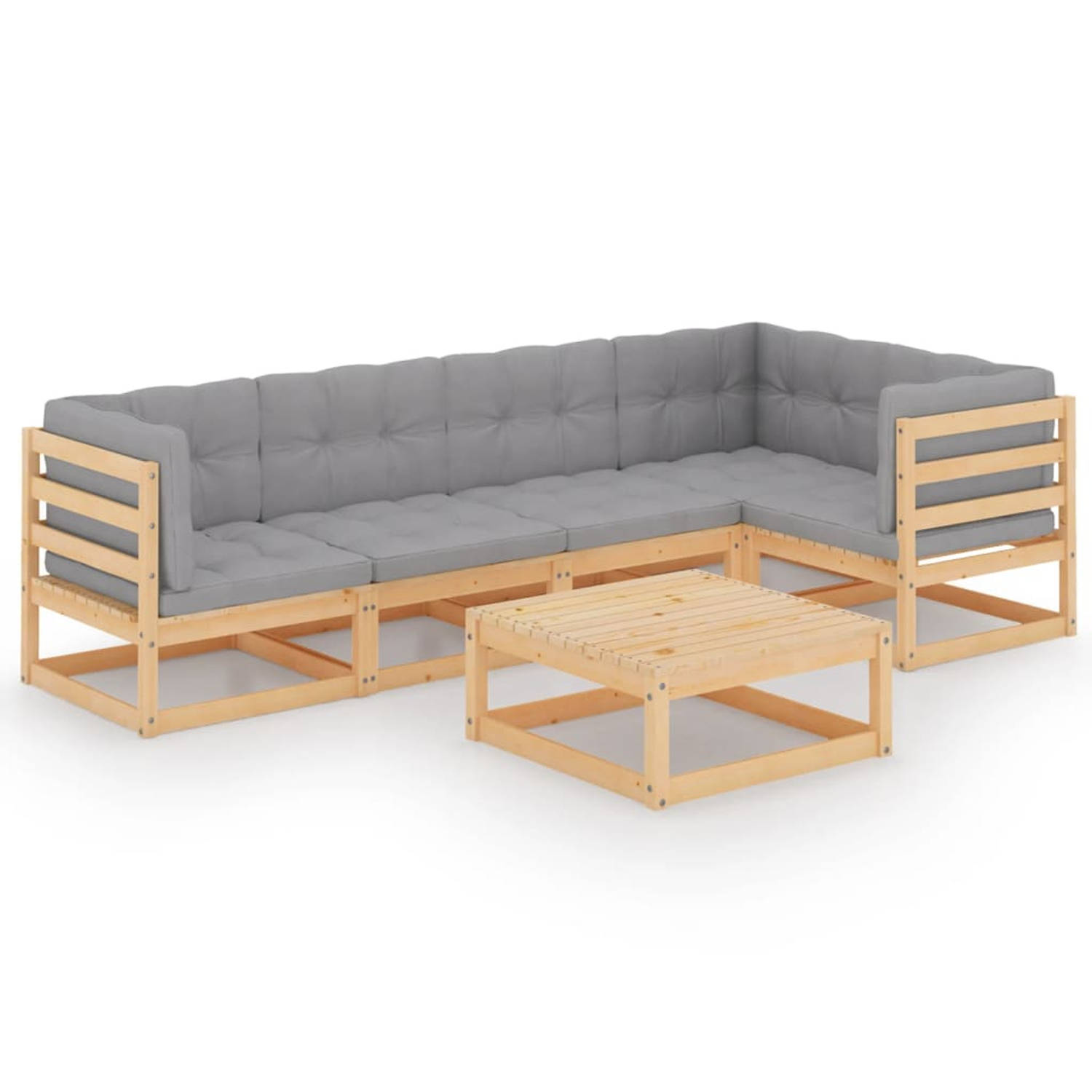 The Living Store Lounge Tuinset - Grenenhout - Grijs - 70 x 70 x 67 cm - Inclusief kussens