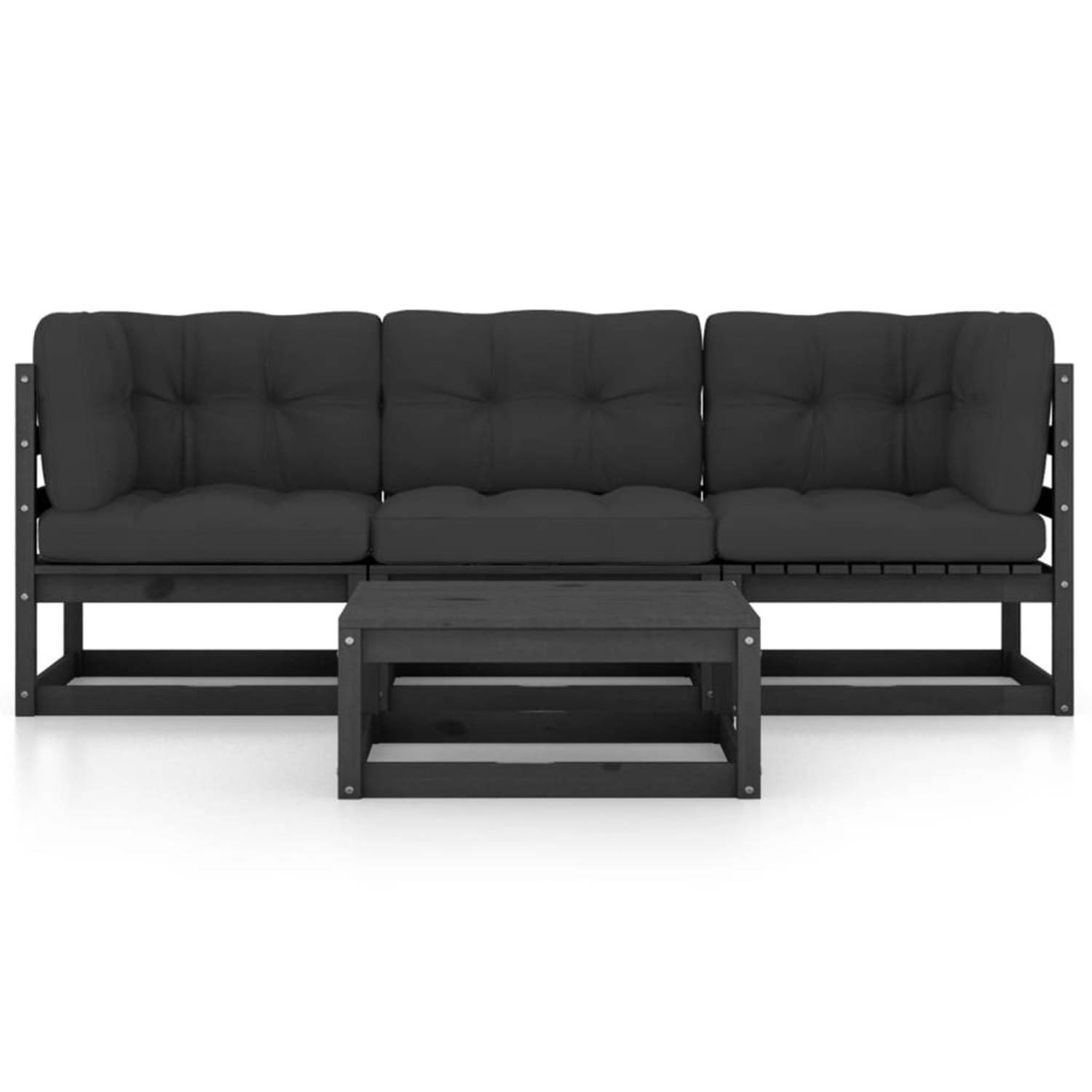 The Living Store loungeset - Massief grenenhout - 70 x 70 x 67 cm - Zwart inclusief kussens