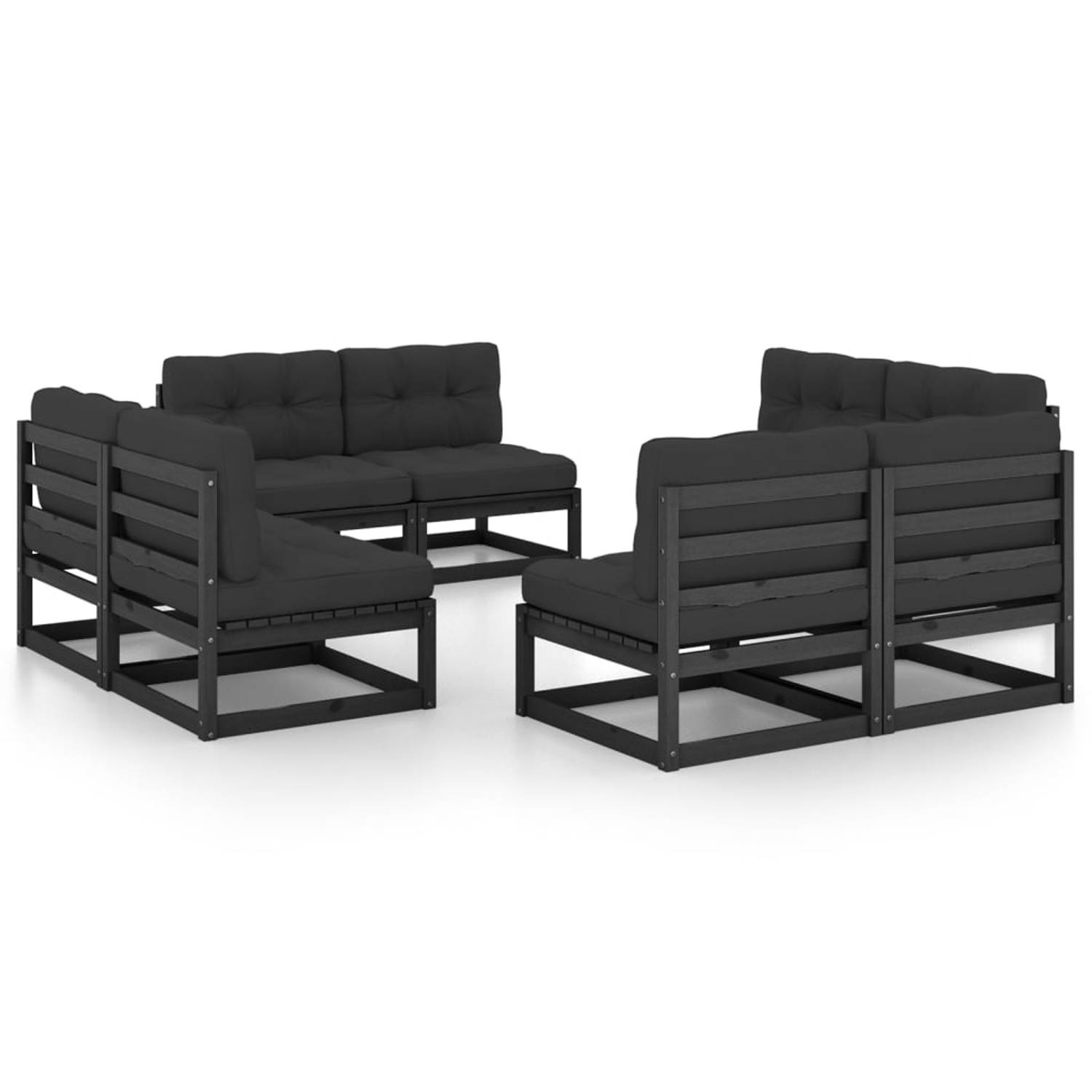 The Living Store Loungeset - Zwart - Massief grenenhout - 70 x 70 x 67 cm - Inclusief kussens