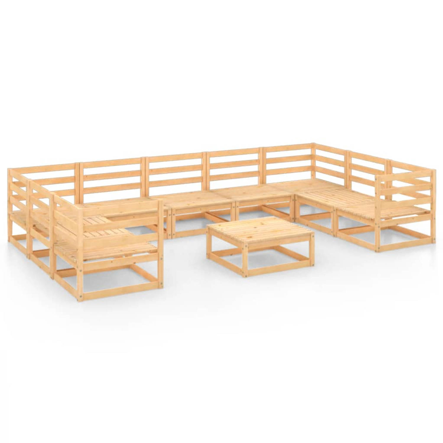 The Living Store Tuinset Grenenhout - 5x Middenbank + 4x Hoekbank + 1x Tafel/Voetenbank - 70x70x67 cm/70x70x30 cm