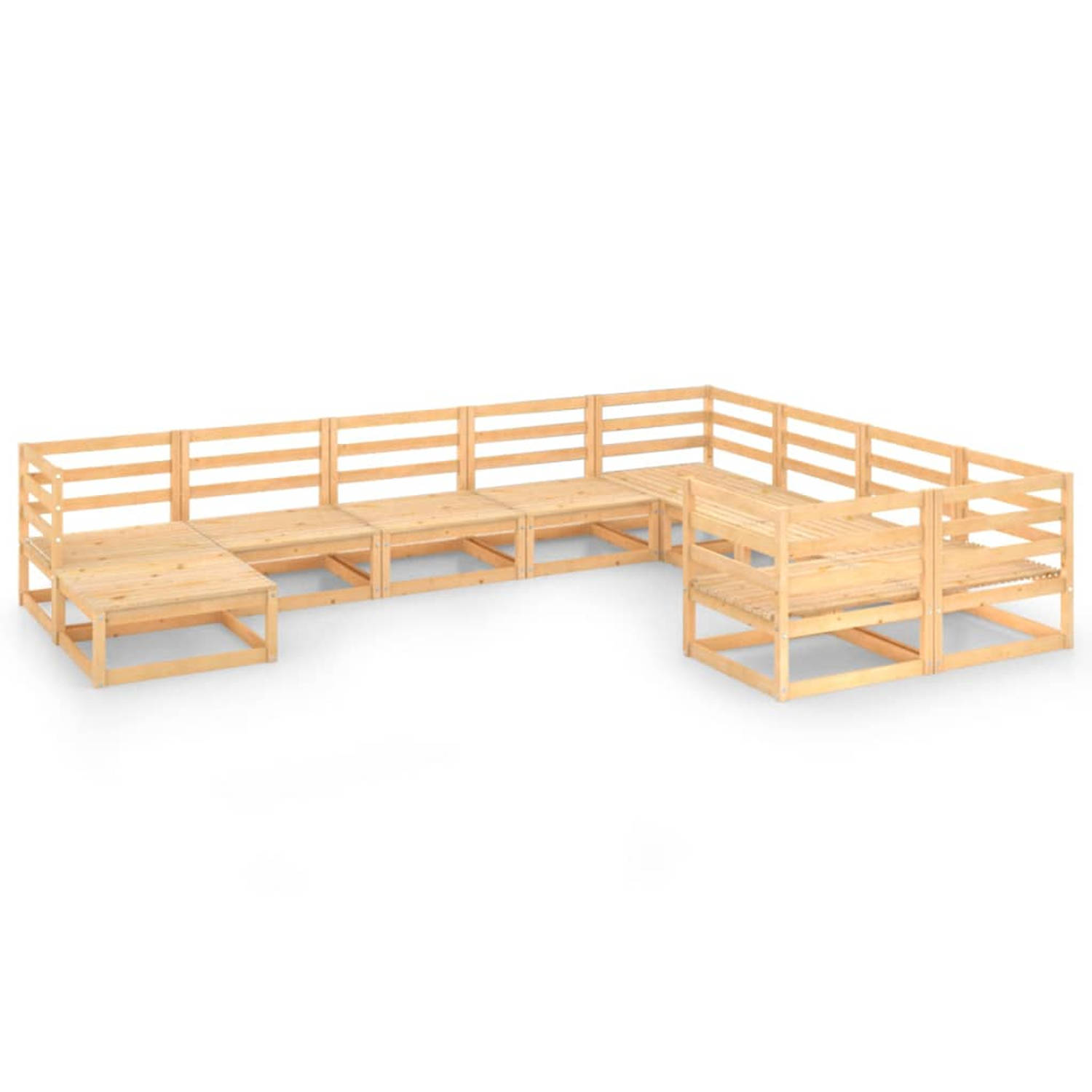 The Living Store Loungeset - Massief grenenhout - 5x middenbank - 4x hoekbank - 1x tafel/voetenbank - 70x70x67cm - 70x70x30cm