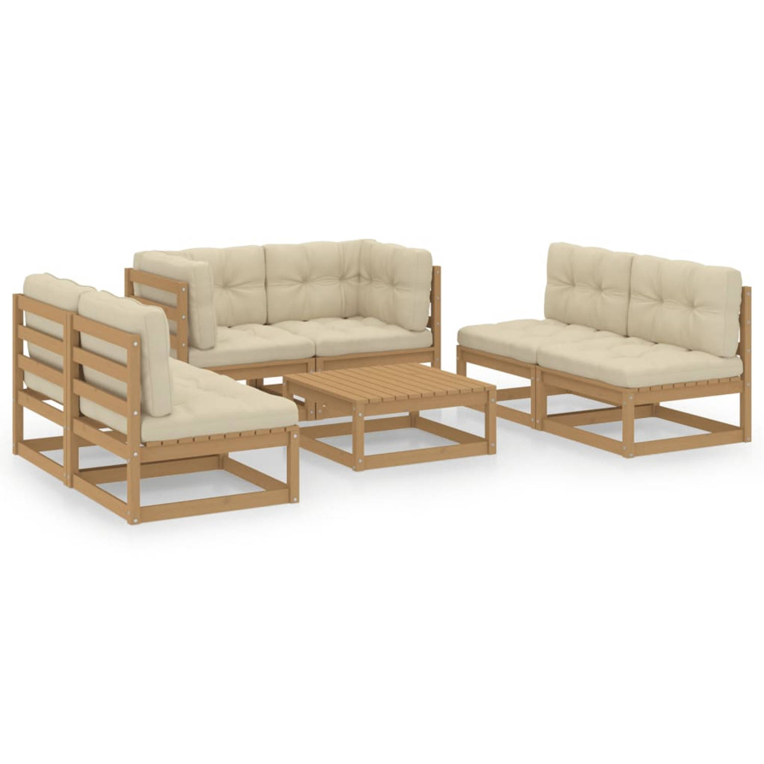 The Living Store Tuinset Grenenhout - Lounge - 70x70x67 cm - Honingbruin  Crèmekleurig