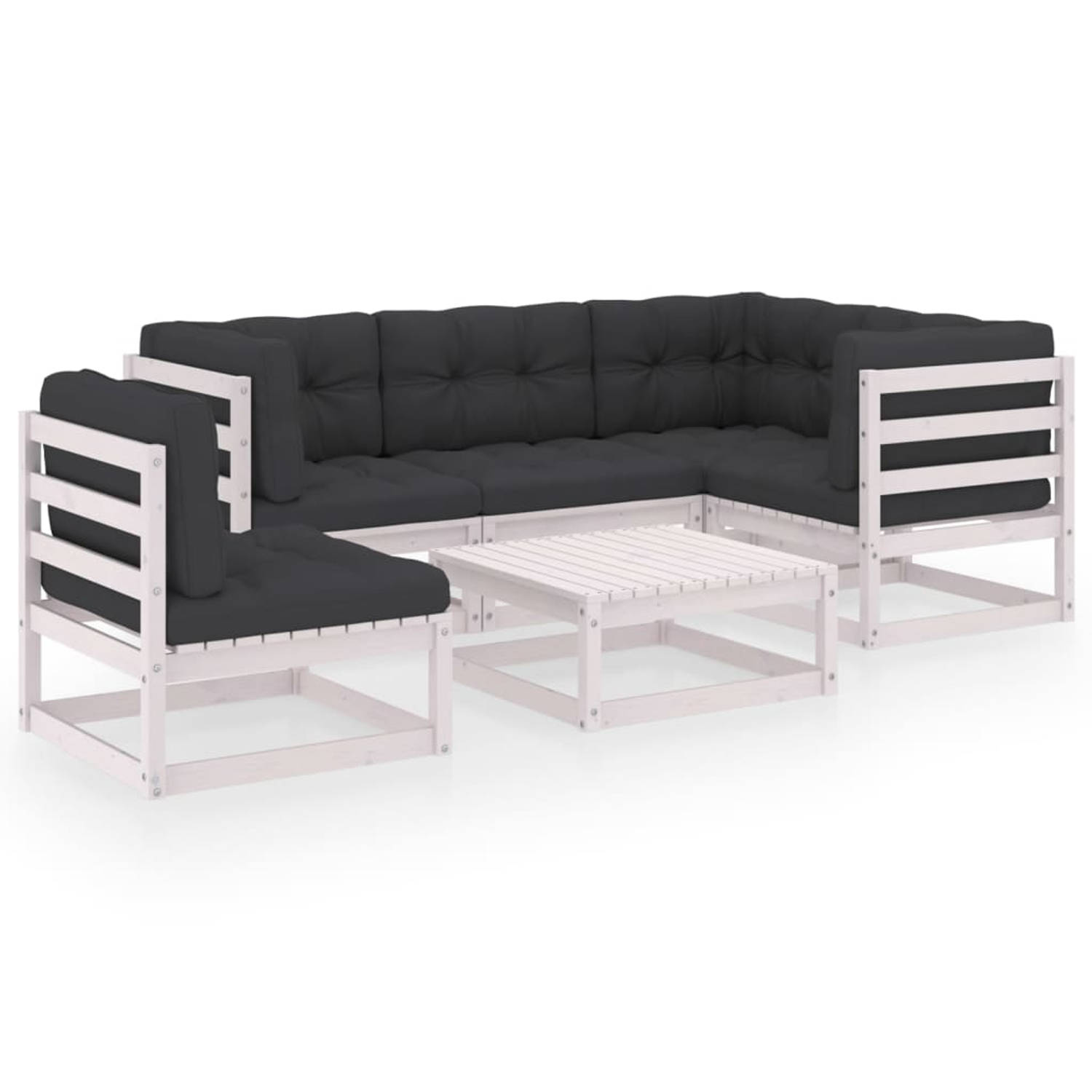 The Living Store Loungeset Grenenhout - Wit - 70x70x67 cm - Inclusief kussens