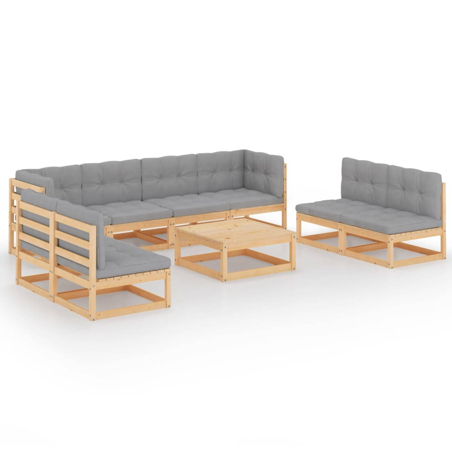 The Living Store Loungeset Grenenhout - Grijs - 70x70x67 cm - Modulair