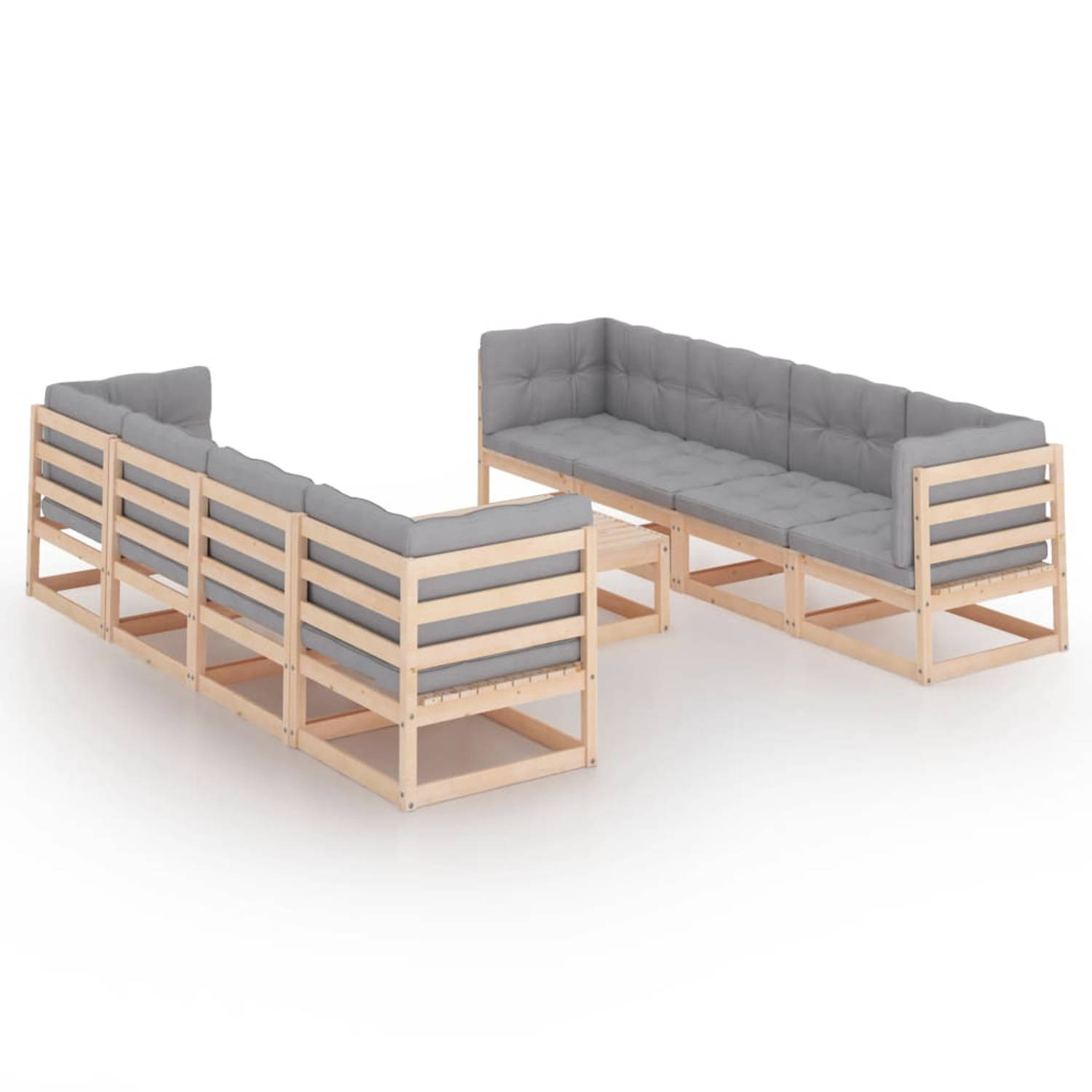 The Living Store 9-delige Loungeset met kussens massief grenenhout - Tuinset