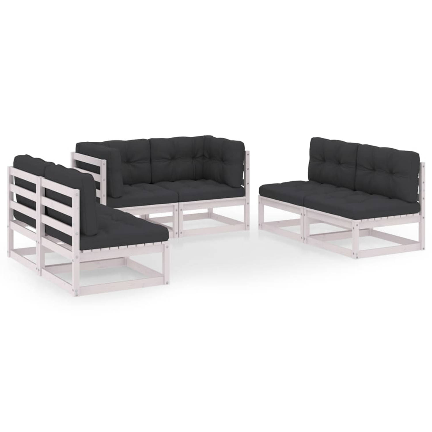 The Living Store Loungeset - Grenenhout - Wit - 70 x 70 x 67 cm - Inclusief kussens