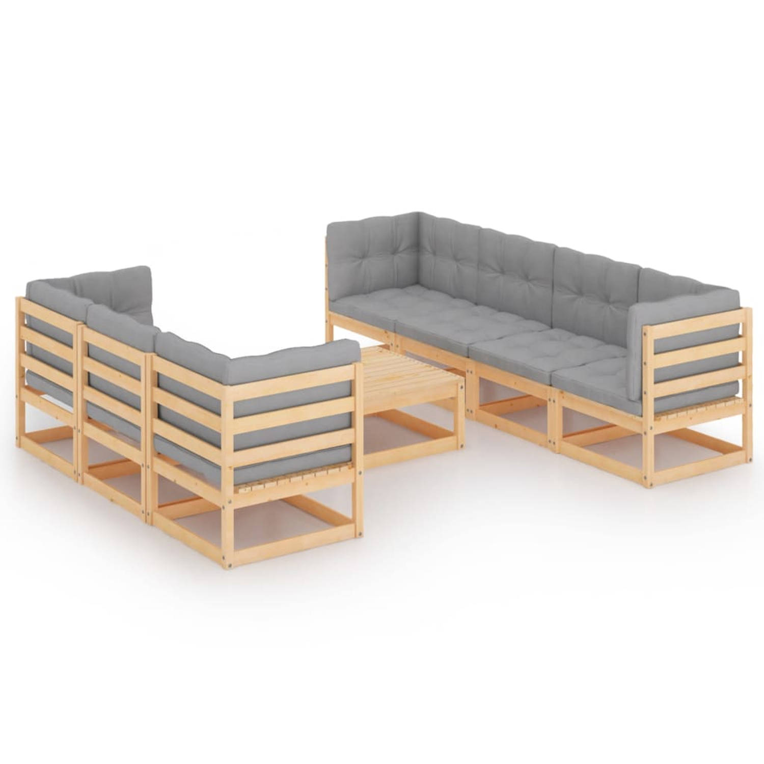 The Living Store Loungeset - Grenenhout - Grijs - 70 x 70 x 67 cm