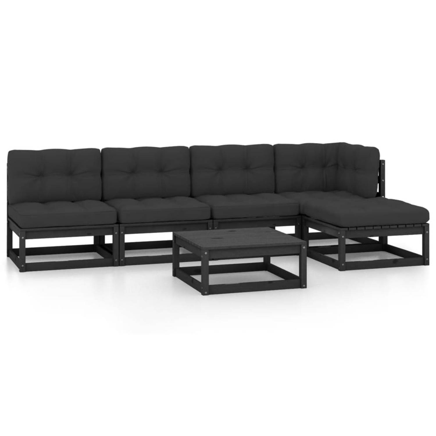 The Living Store Loungeset Grenenhout - Zwart - 70x70x67 cm - Inclusief kussens