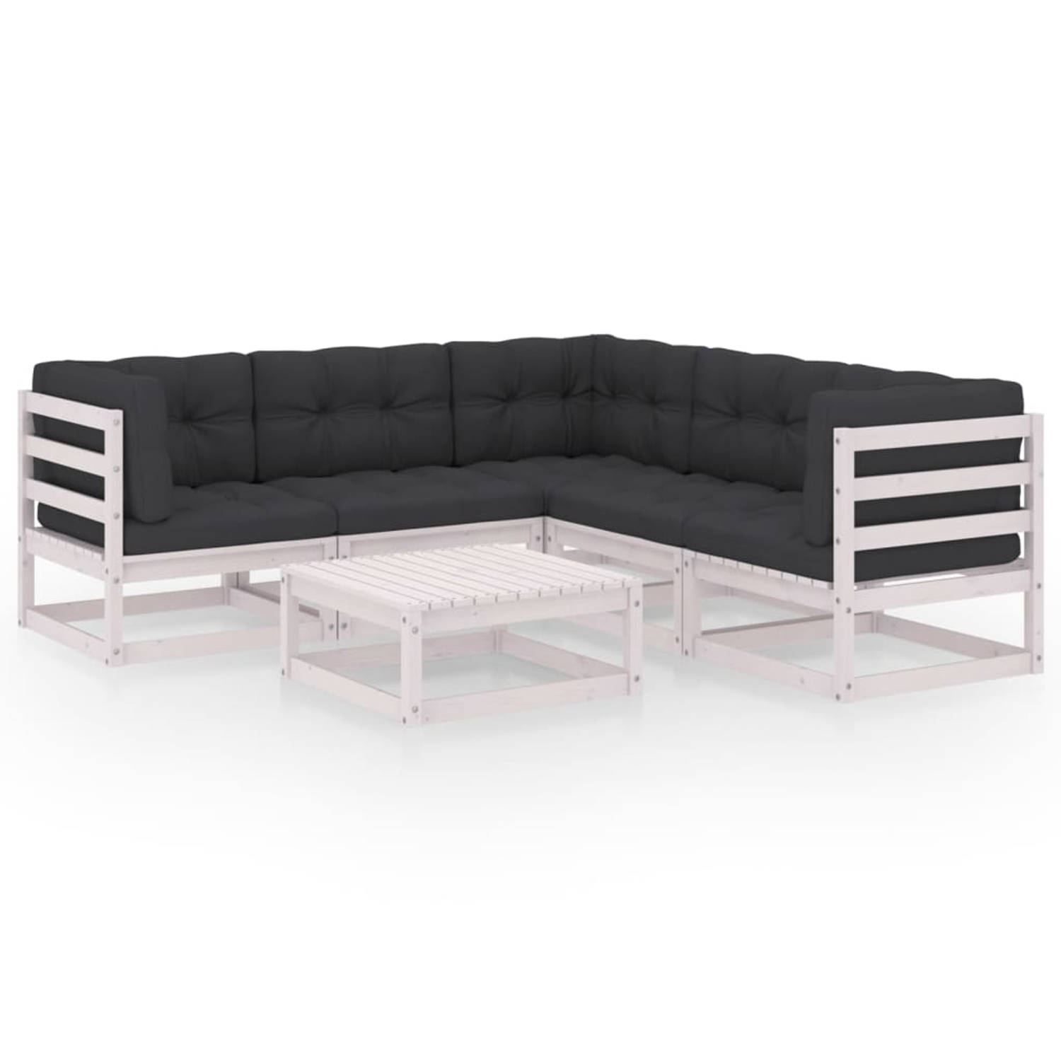 The Living Store Loungeset Grenenhout - Wit - 70x70x67 cm - Met kussens