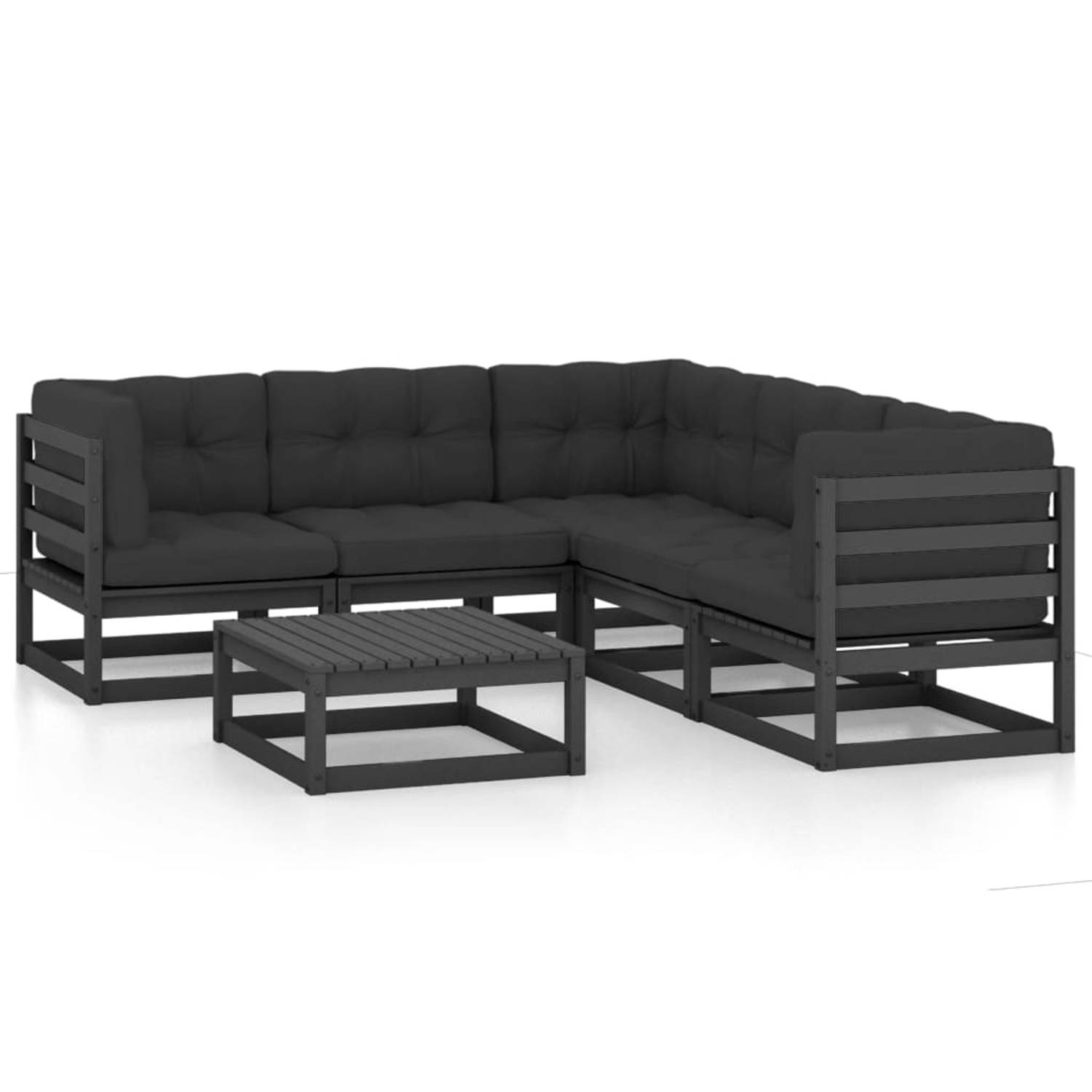 The Living Store Loungeset Grenenhout - Zwart - 70x70x67 cm - Inclusief kussens