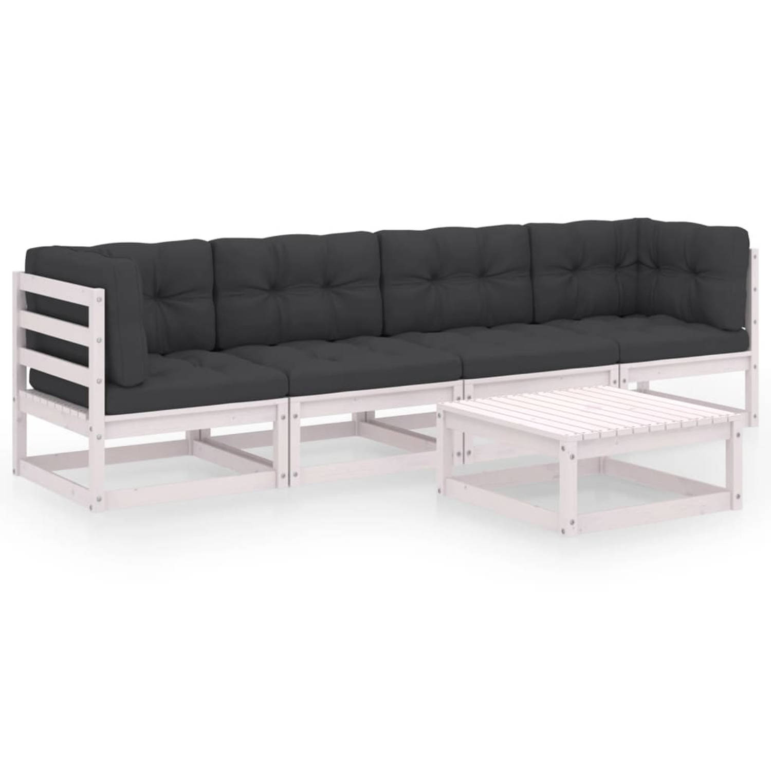 The Living Store Loungeset Hoekbank Wit - 70x70x67 cm - Massief grenenhout - Inclusief kussens