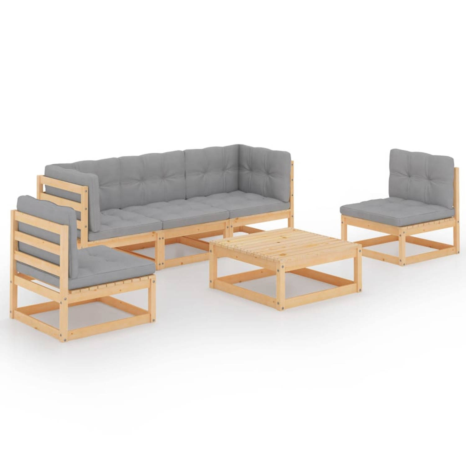 The Living Store 6-delige Loungeset met kussens massief grenenhout - Tuinset