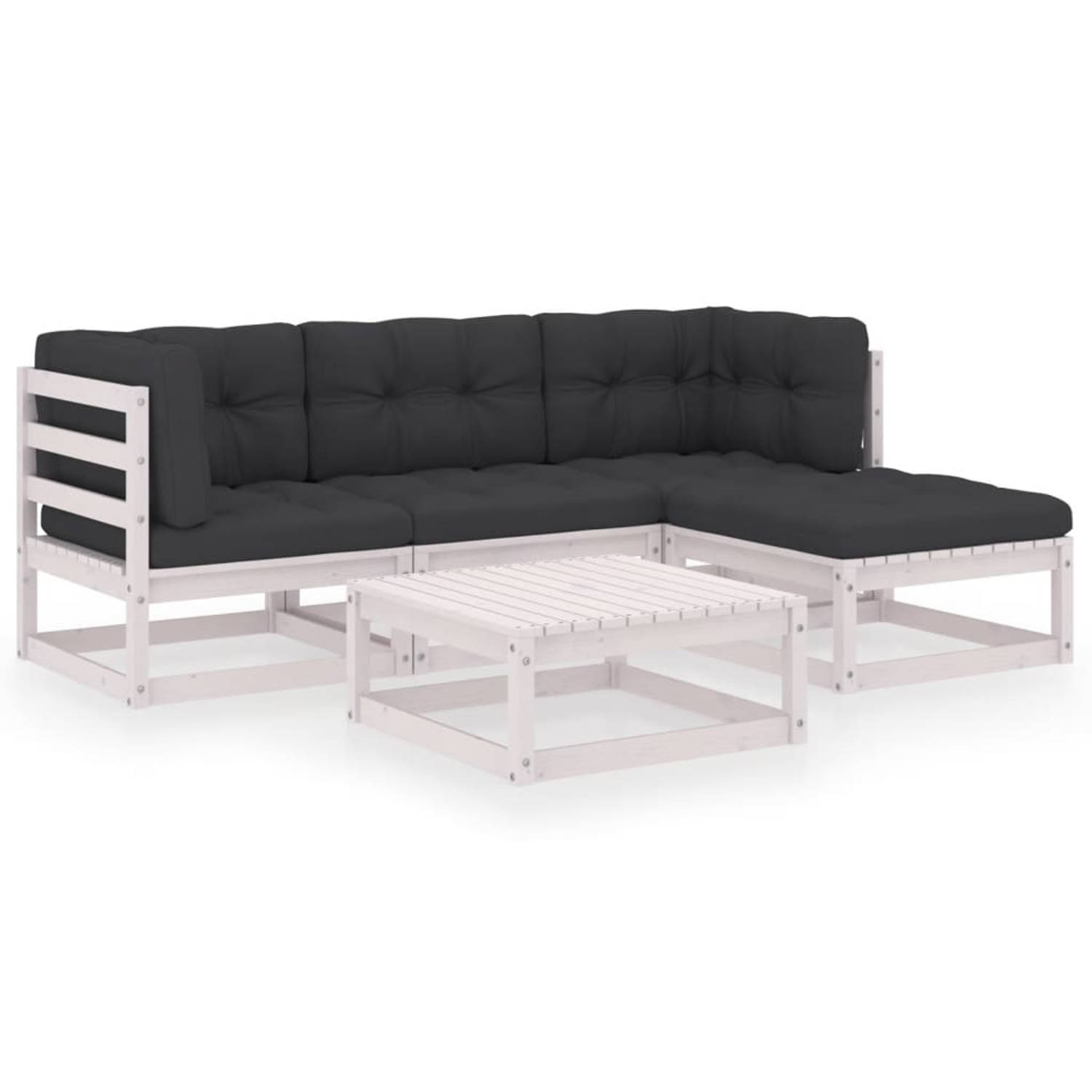 The Living Store Loungebankset Wit - Grenenhout - 70x70x67 cm - Inclusief kussens