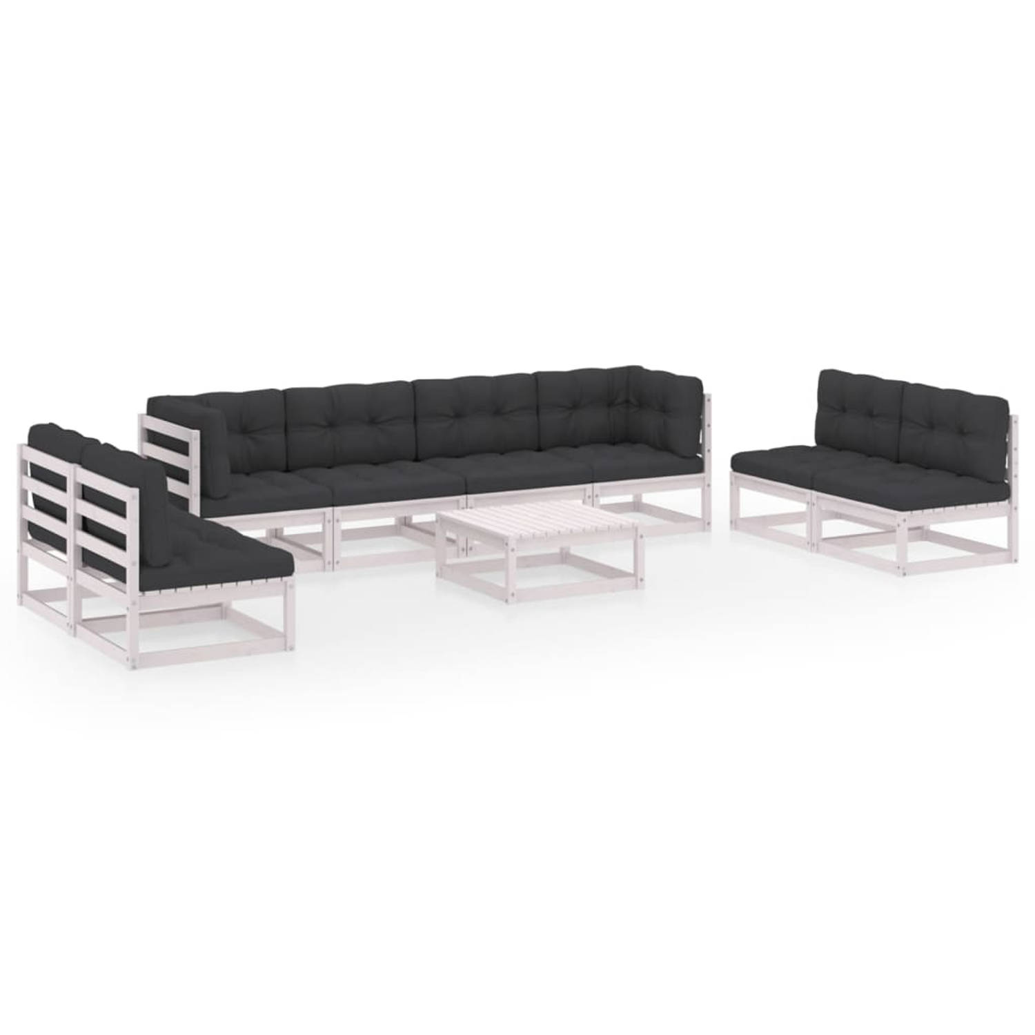 The Living Store Loungeset - Grenenhout - Wit - 70x70x67 cm - Inclusief kussens