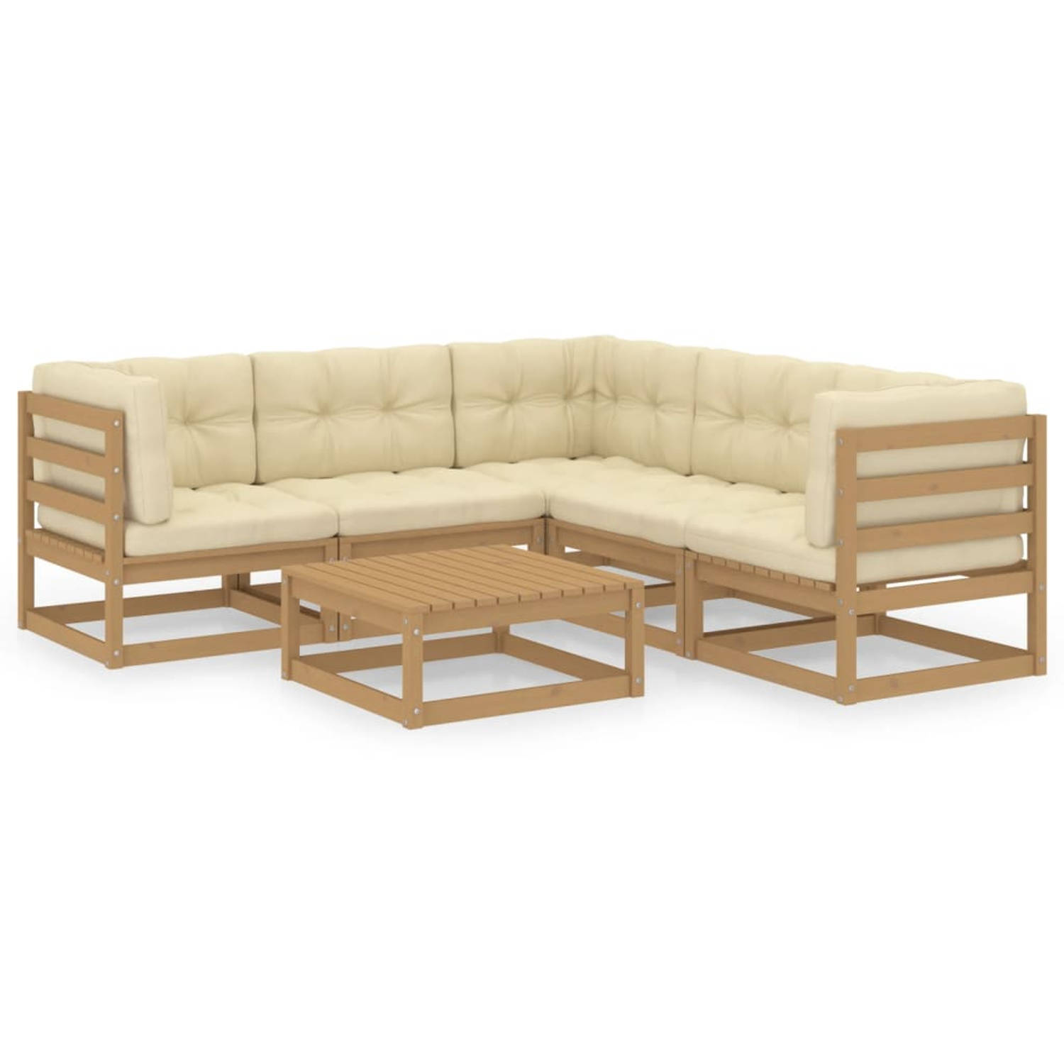 The Living Store Loungeset Pine - 70x70x67 cm - Honingbruin - Crème - Massief grenenhout