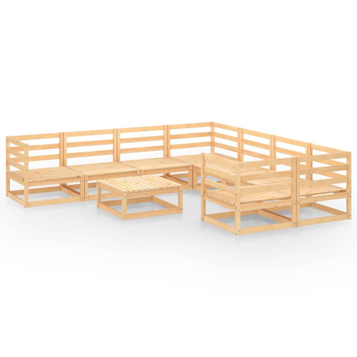 The Living Store Loungeset - Grenenhout - 70x70x67 cm - 100% polyester - 4x middenbank - 4x hoekbank - 1x tafel/voetenbank