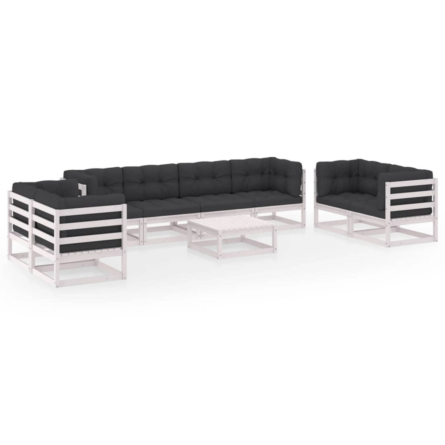 The Living Store Loungeset Grenenhout - Wit - 70x70x67 cm - Inclusief Kussens