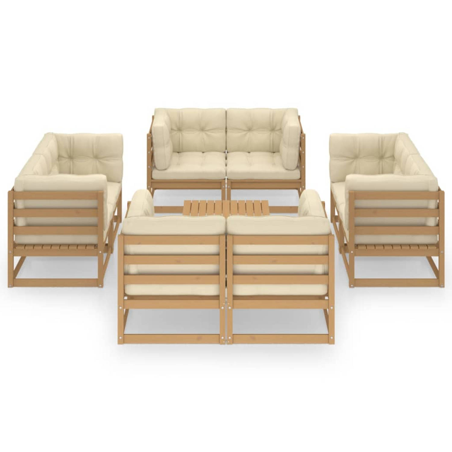 The Living Store Loungeset Rotan - 8-delig - Honingbruin - 70x70x67cm - Massief grenenhout