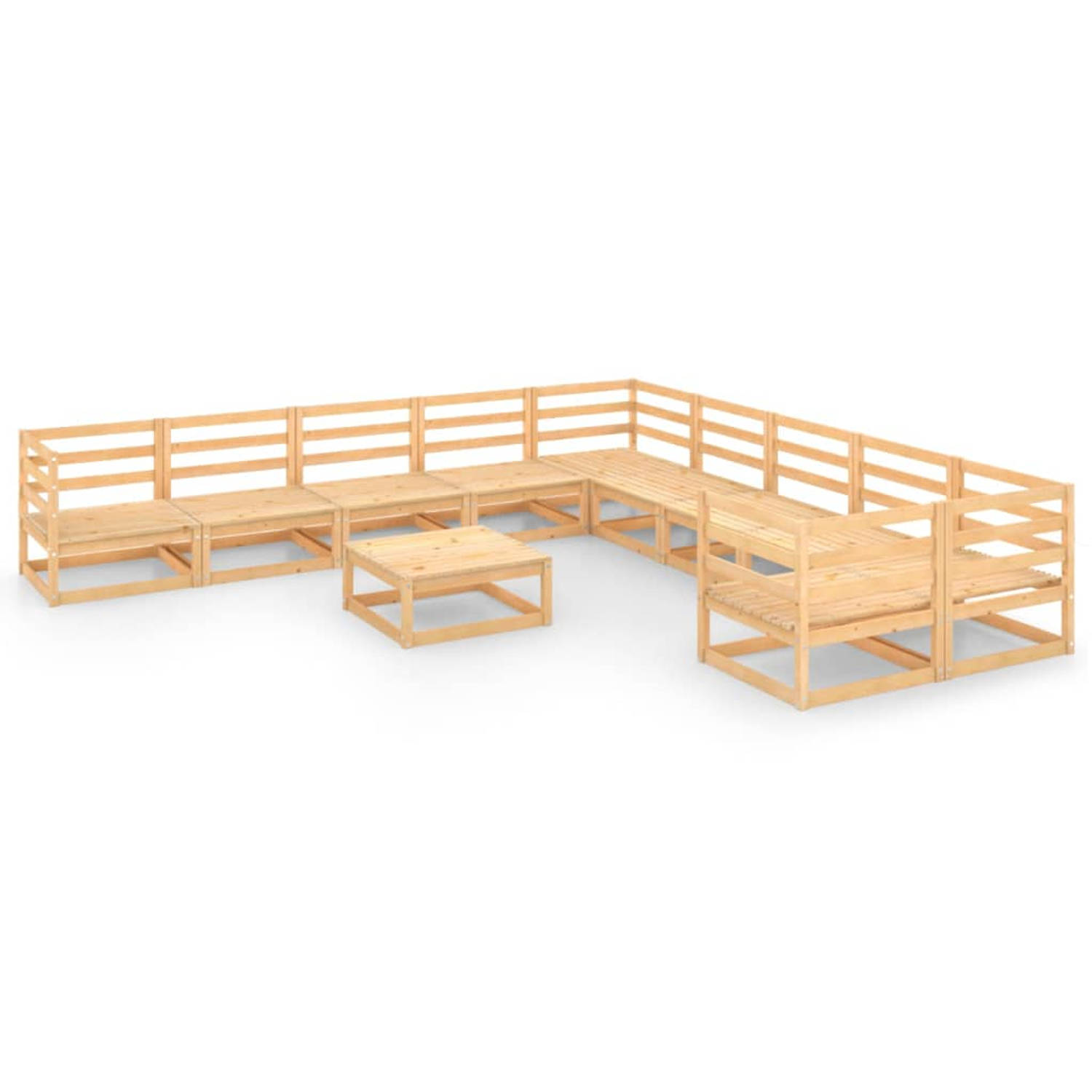 The Living Store Loungeset - Massief grenenhout - 70x70x67 cm - 6x middenbank 4x hoekbank 1x tafel/voetenbank