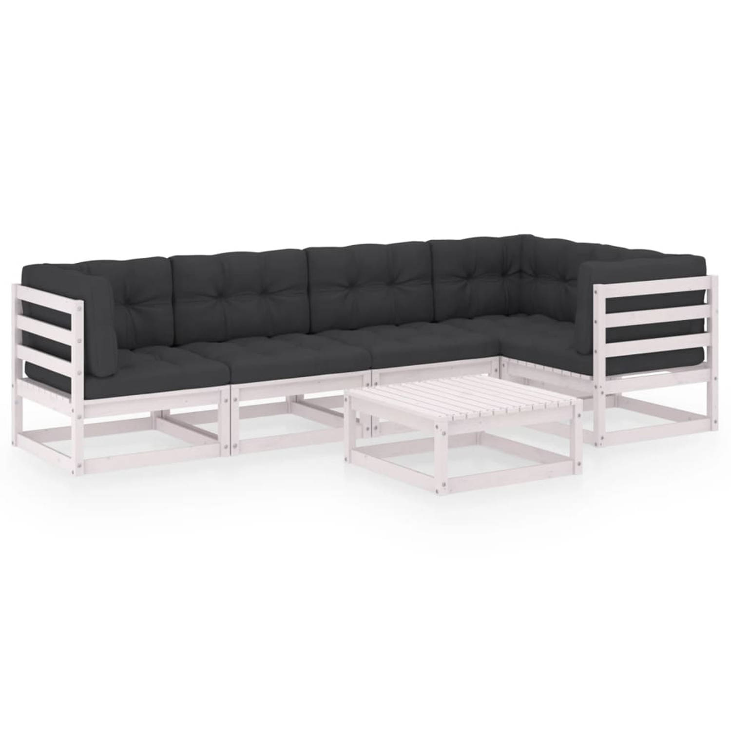 The Living Store Tuinset Grenenhouten - Lounge - 70x70x67cm - Wit - Antraciet