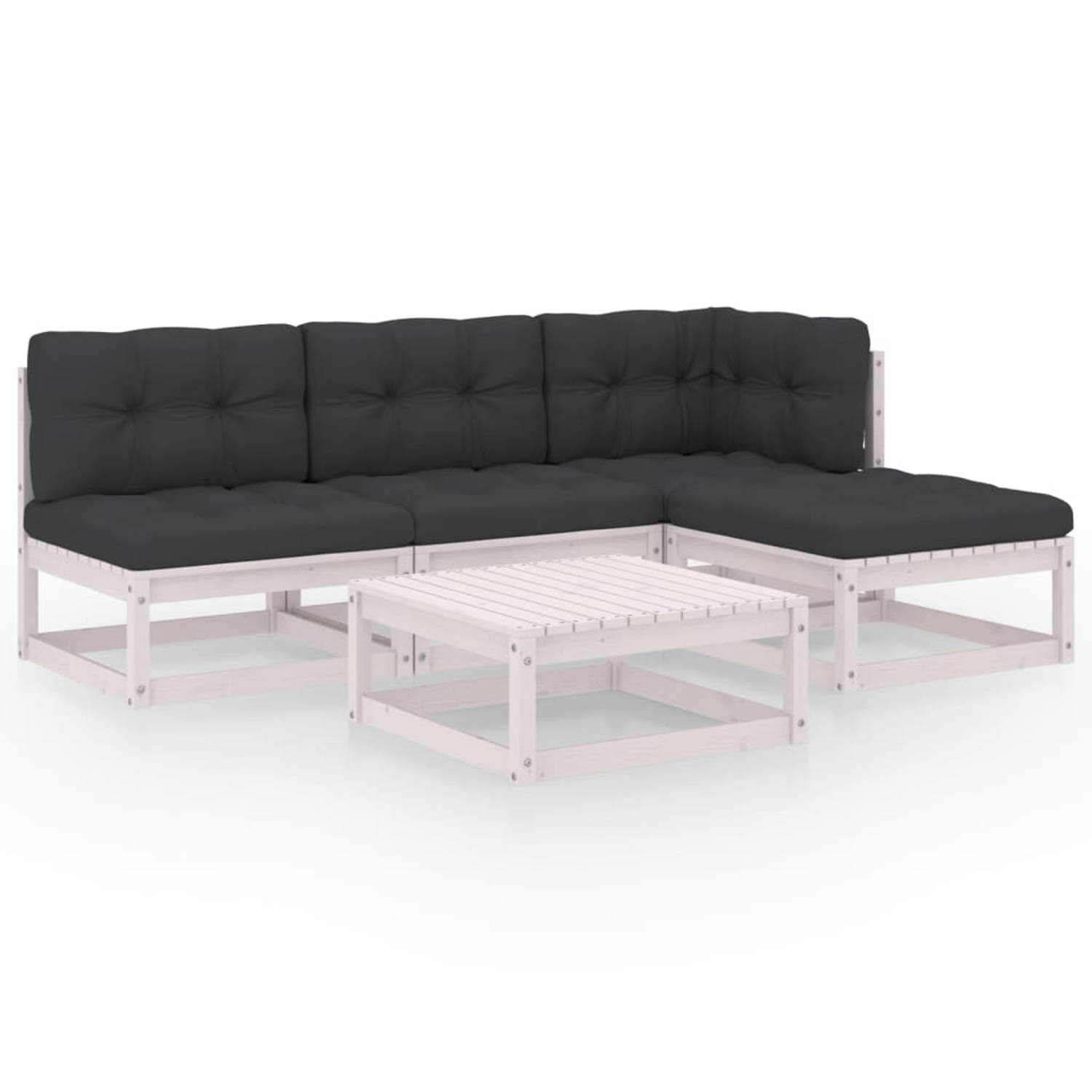The Living Store Tuinset Grenenhout Lounge - 70x70x67 cm - Wit Antraciet