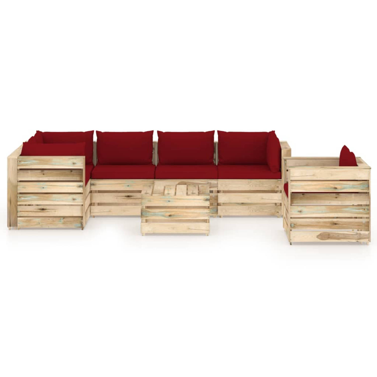 The Living Store 7-delige Loungeset met kussens groen geïmpregneerd hout - Tuinset