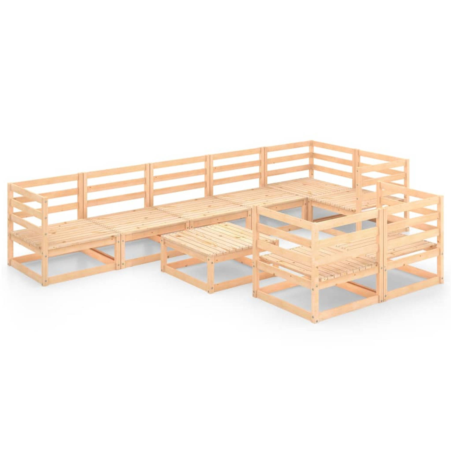 The Living Store Loungeset - Massief grenenhout - 5x hoekbank - 3x middenbank - 1x tafel - 70x70x67cm - 70x70x30cm