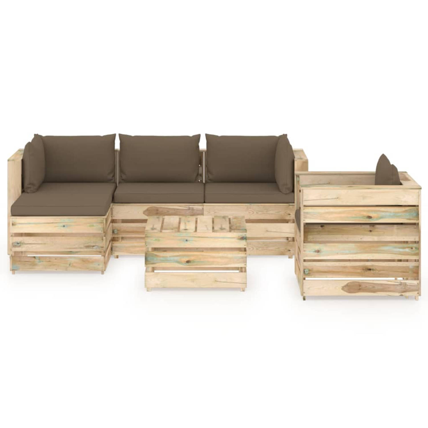 The Living Store Loungeset Pallet Grenenhout - Taupe - 6-delig