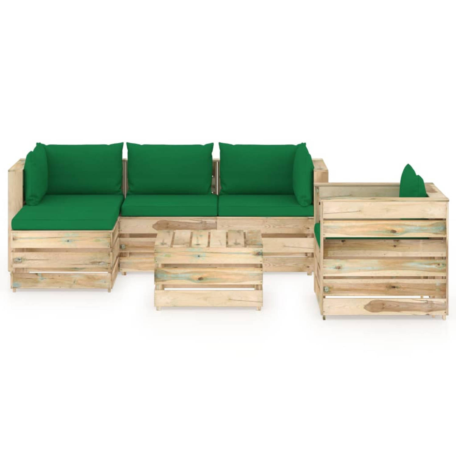 The Living Store Pallet Loungeset - Grenenhout - Groen - 69 x 70 x 66 cm - Duurzaam en modulair design